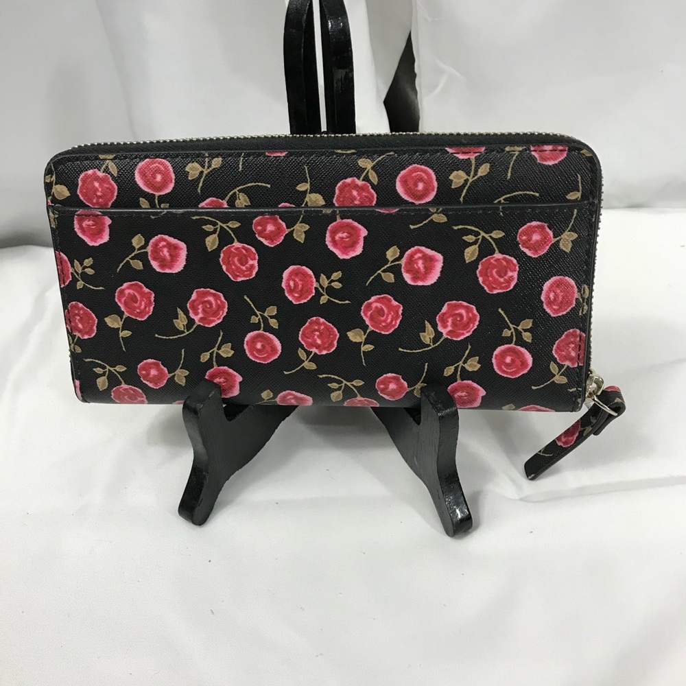 Kate Spade New York Laurel Way Neda Zip Black and Pink Floral Wallet EUC - Picture 2 of 6